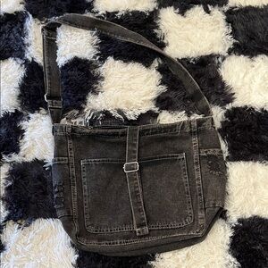 Stylish Black Denim Distressed Crossbody Bag